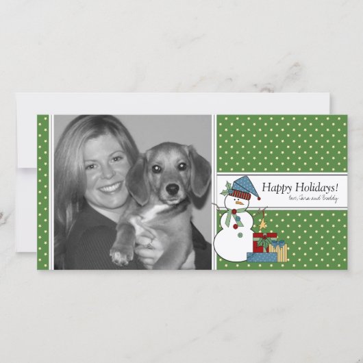 Sneeuwman Kerst fotokaart {groen} Feestdagenkaart (Voorkant)