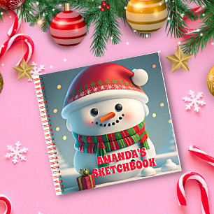 Sneeuwman Kerst Gepersonaliseerd Kinder Schetsboek Notitieboek
