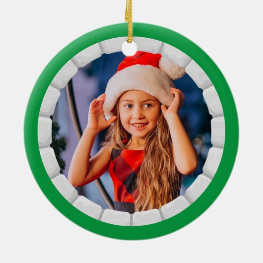 Sneeuwman kerst gepersonaliseerde Kinder foto Keramisch Ornament (Achterkant)