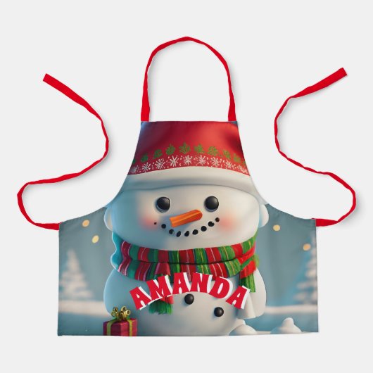 Sneeuwman Kerst Gepersonaliseerde Kinder Schort (Voorkant)