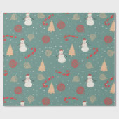 Sneeuwman & Kerst Iconen Patroon - Speelse Feestda Cadeaupapier (Vlak)