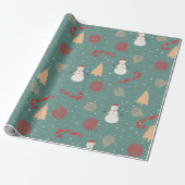 Sneeuwman & Kerst Iconen Patroon - Speelse Feestda Cadeaupapier (Uitgerold)