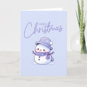 Sneeuwman Kerst Kaart met Paarse Achtergrond