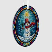 Sneeuwman Kerst Ornament 2025 – Gebrandschilderd G (voorkant)