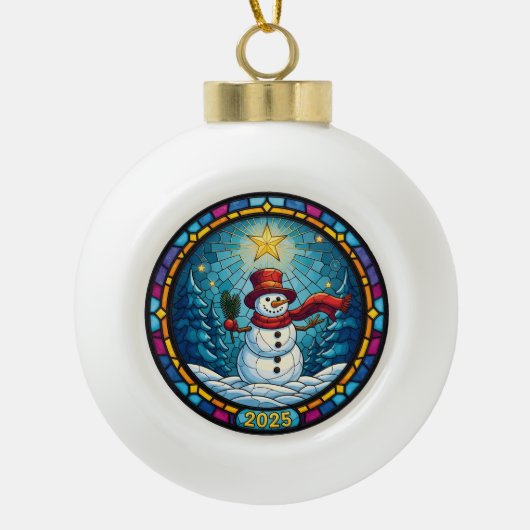 Sneeuwman Kerst Ornament 2025 – Gebrandschilderd G (Voorkant)