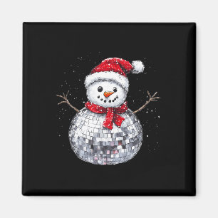 Sneeuwman Kerst Retro Santa Hat Disco Ball Match Magneet