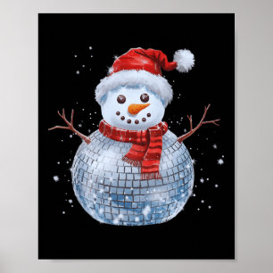 Sneeuwman Kerst Retro Santa Hat Disco Ball Match Poster