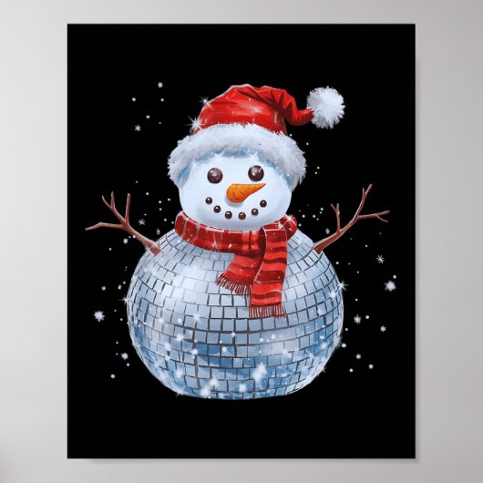 Sneeuwman Kerst Retro Santa Hat Disco Ball Match Poster (Voorkant)