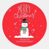 Sneeuwman Kerst stickers: Personaliseer vreugde Ronde Sticker (Voorkant)