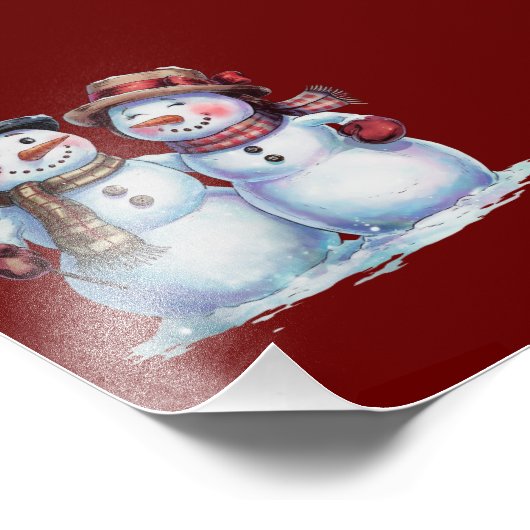 Sneeuwman Kerst  Vakantie Foto Afdruk (Hoek)