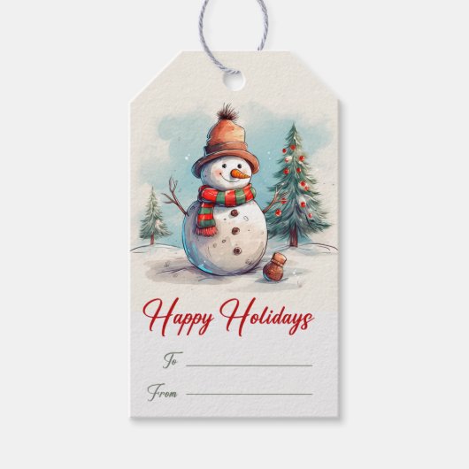 Sneeuwman Kerst Vakantie Gift Labels Cadeaulabel (Voorkant)