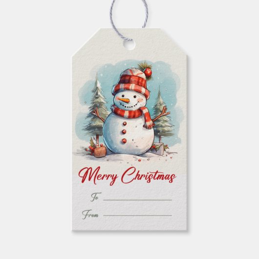 Sneeuwman Kerst Vakantie Gift Labels Cadeaulabel (Voorkant)