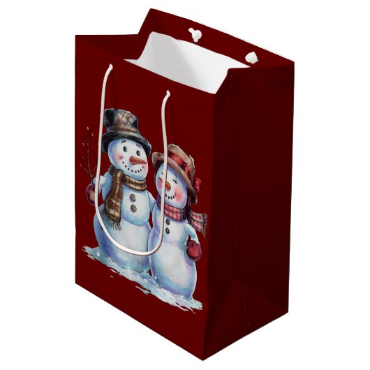 Sneeuwman Kerst Vakantie Medium Cadeauzakje (Voorkant Gekanteld)