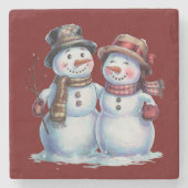 Sneeuwman Kerst Vakantie Stenen Onderzetter (Voorkant)