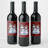 Sneeuwman Kerst  Vakantie Wijn Etiket (Flessen)