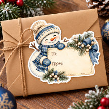 Sneeuwman Kerst Vintage Waterverf Gift Sticker