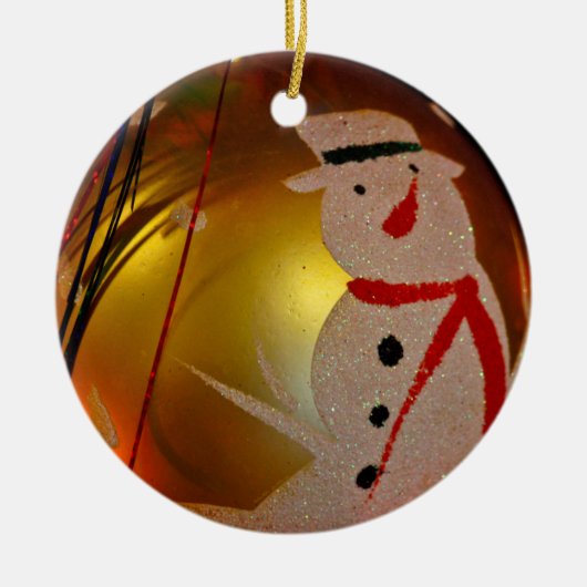 Sneeuwman Kerstbal met Vorstlaagje Keramisch Ornament (Voorkant)