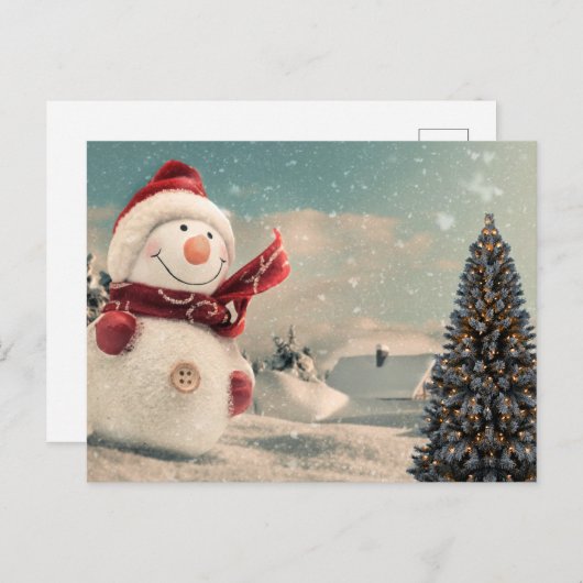 sneeuwman & kerstboom Briefkaart (Voorkant / Achterkant)
