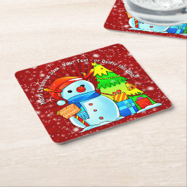 Sneeuwman kerstboom Cadeau Jaar Tekst Rood Kartonnen Onderzetters