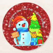 Sneeuwman kerstboom Cadeau Jaar Tekst Rood Ronde Kartonnen Onderzetter (Voorkant)