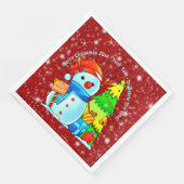 Sneeuwman kerstboom Cadeau Jaar Tekst Rood Servet (Hoek)