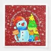 Sneeuwman kerstboom Cadeau Jaar Tekst Rood Servet (Voorkant)