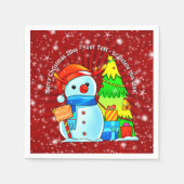 Sneeuwman kerstboom Cadeau Jaar Tekst Rood Servet (Voorkant)