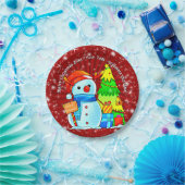 Sneeuwman kerstboom Cadeaus Jaar Tekst Rood 7" Papieren Bordje (Feest)