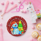 Sneeuwman kerstboom Cadeaus Jaar Tekst Rood 7" Papieren Bordje (Feest)