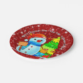 Sneeuwman kerstboom Cadeaus Jaar Tekst Rood 7" Papieren Bordje (Gekanteld)
