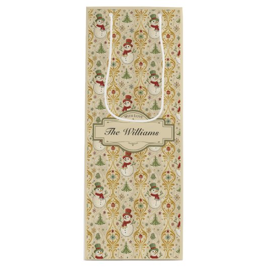  Sneeuwman & Kerstboom Custom Wijn Cadeautas (Voorkant)