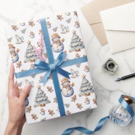 Sneeuwman Kerstboom Patroon Inpakpapier