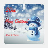 Sneeuwman Kerstboom Snow Metal Square Ornament (Voorkant)