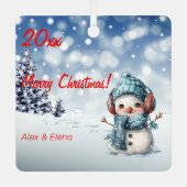 Sneeuwman Kerstboom Snow Metal Square Ornament (Voorkant)