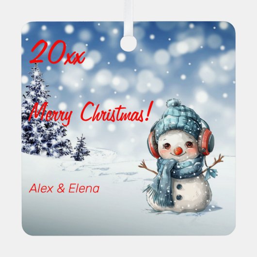 Sneeuwman Kerstboom Snow Metal Square Ornament (Voorkant)