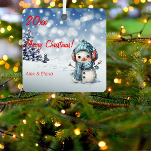 Sneeuwman Kerstboom Snow Metal Square Ornament