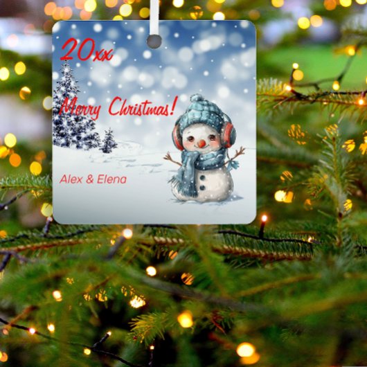 Sneeuwman Kerstboom Snow Metal Square Ornament