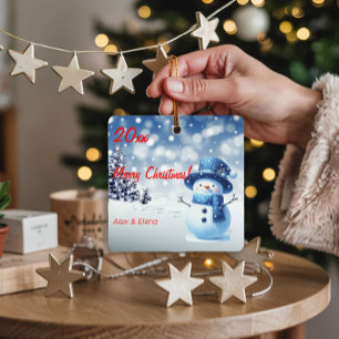 Sneeuwman Kerstboom Snow Metal Square Ornament