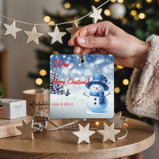 Sneeuwman Kerstboom Snow Metal Square Ornament