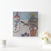 Sneeuwman & Kerstboom Wandklok (Huis)