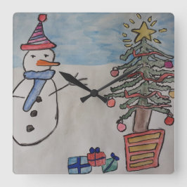 Sneeuwman & Kerstboom Wandklok