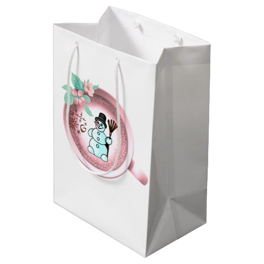 Sneeuwman Kerstcadeautassen Medium Cadeauzakje (Achterkant Gekanteld)