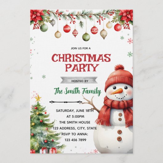 Sneeuwman Kerstfeest Uitnodiging (Voorkant)