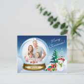 Sneeuwman Kerstfoto Sneeuw Wereldbol Post Kaart 2 (Staand voorkant)