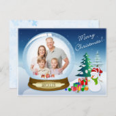 Sneeuwman Kerstfoto Sneeuw Wereldbol Post Kaart 2 (Voorkant / Achterkant)