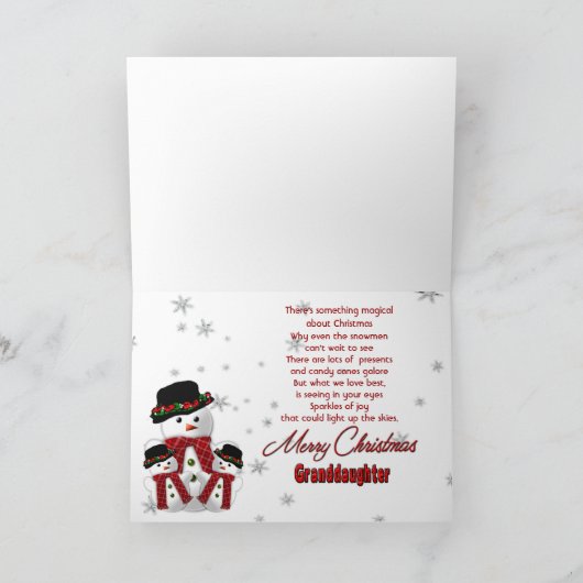 Sneeuwman Kerstgroet - Kleindochter Feestdagen Kaart (Binnen)