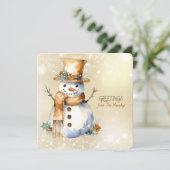 Sneeuwman Kerstgroeten van Naam Familie Feestdagenkaart (Staand voorkant)