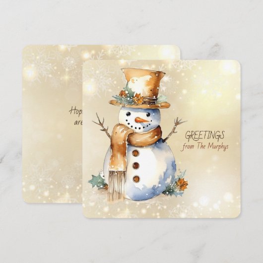 Sneeuwman Kerstgroeten van Naam Familie Feestdagenkaart (Voorkant / Achterkant)