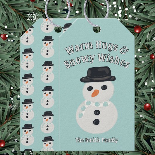 Sneeuwman Kerstkaart Cadeaulabel