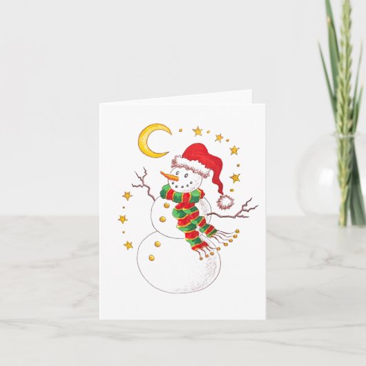 Sneeuwman Kerstman kerstkaart met sterren Kaart (Voorkant)